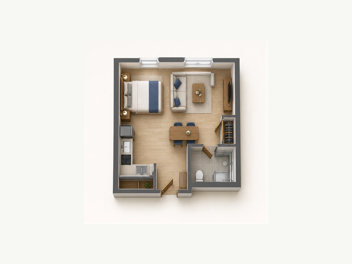 Однокомнатная квартира площадью 31,17 м²