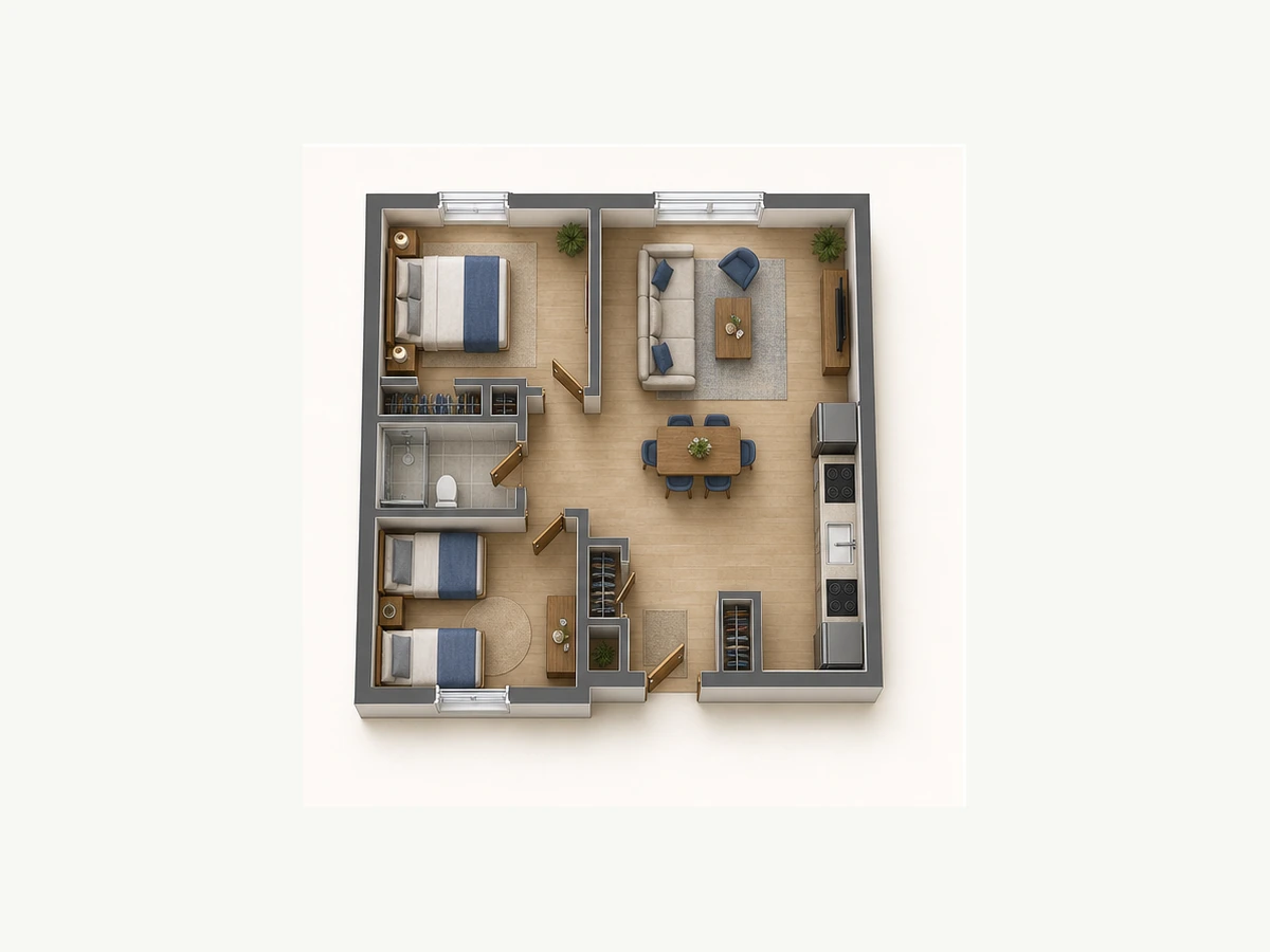 Двухкомнатная квартира площадью 47,63 м²