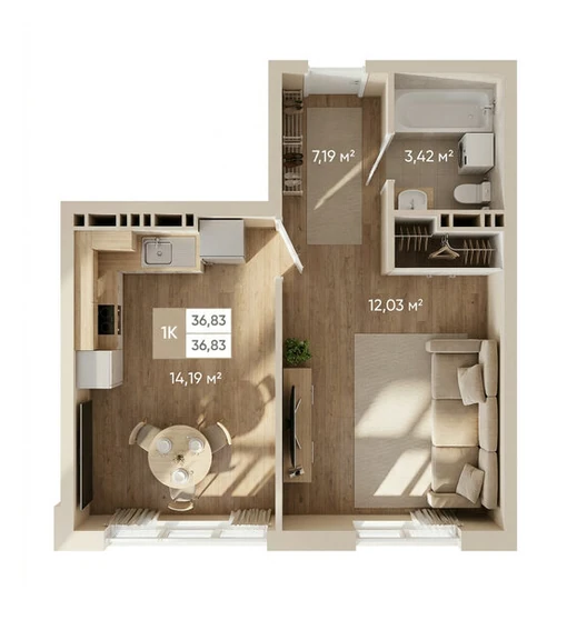 Планировка Трёхкомнатная квартира 93,37 м² в Алькор