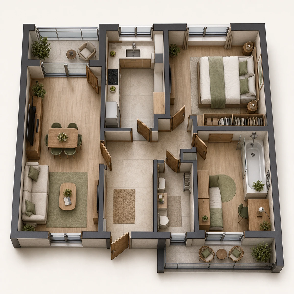 Двухкомнатная планировка площадью 71,7 м²