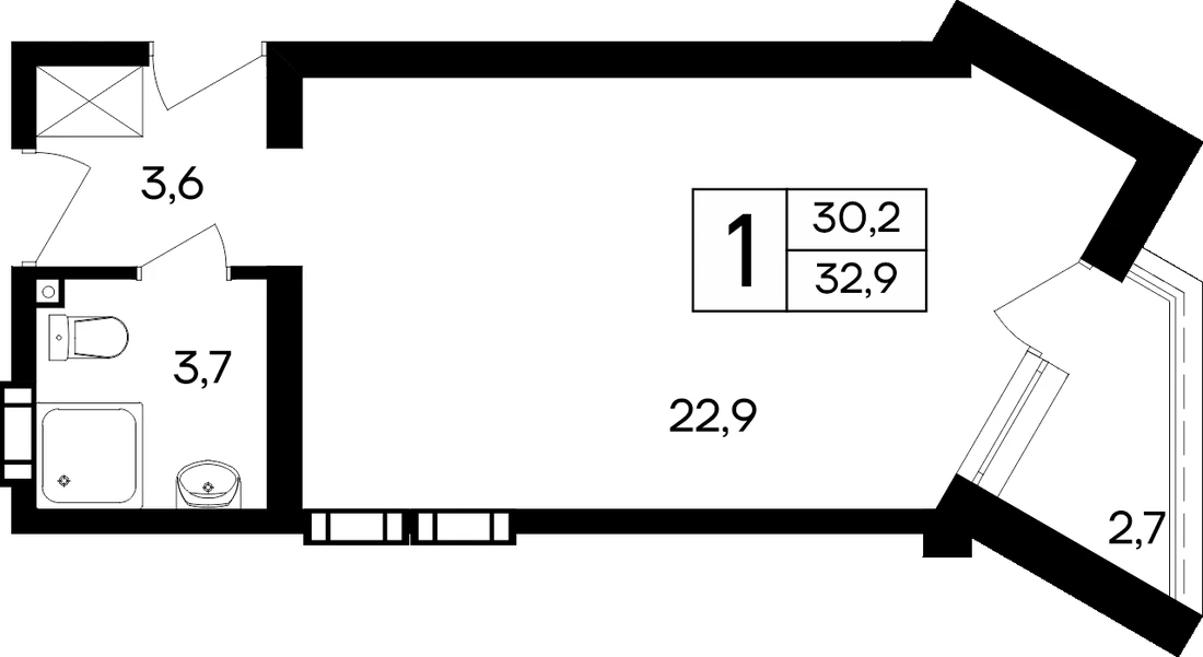 Планировка апартамента 32,9 квадратного метра