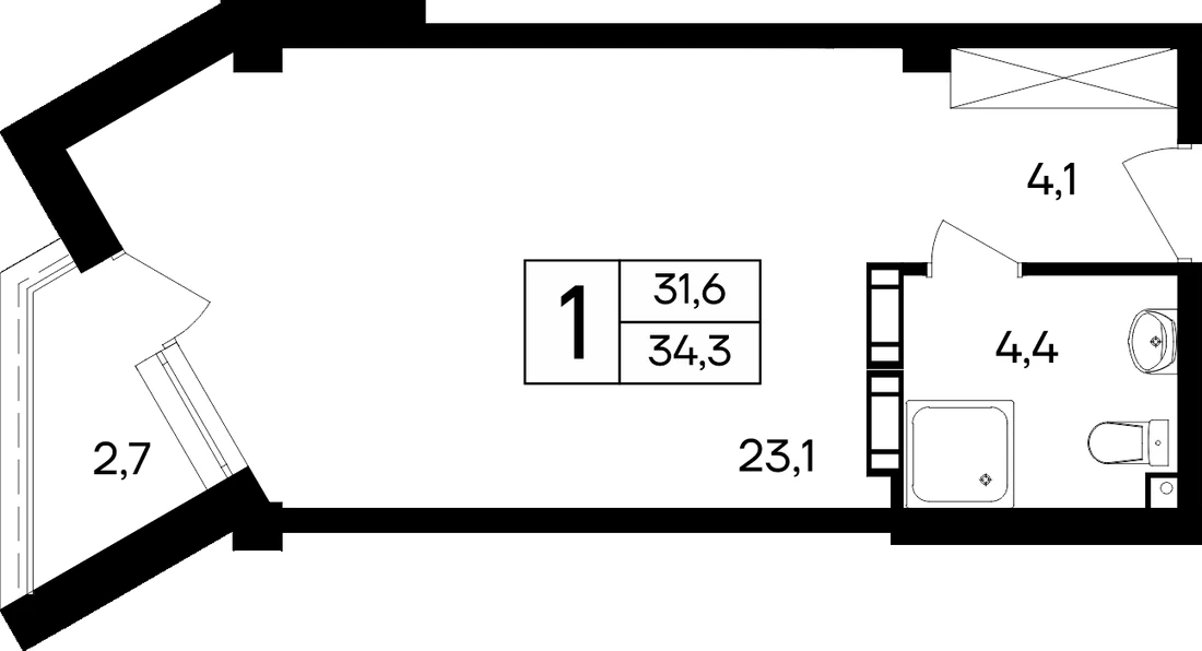 Планировка апартамента 34,3 квадратного метра