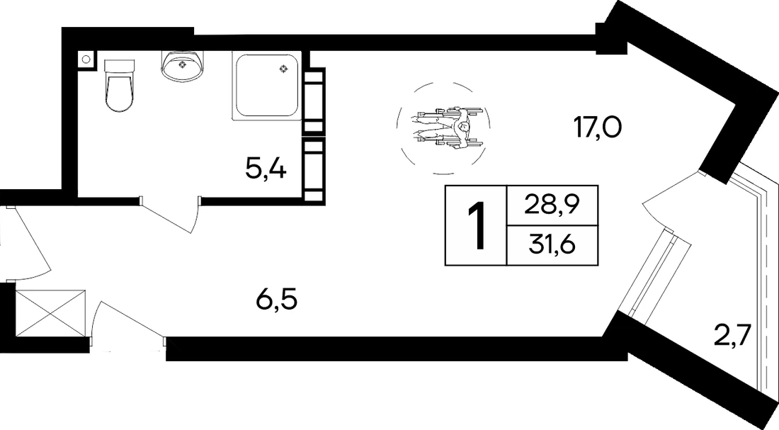 Планировка апартамента 31,6 квадратного метра