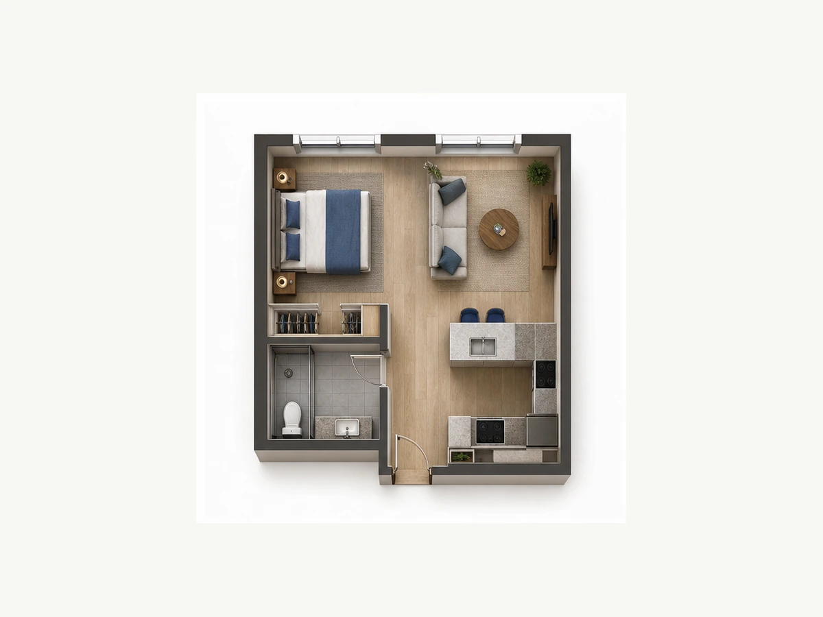 Однокомнатная квартира площадью 36,78 м²