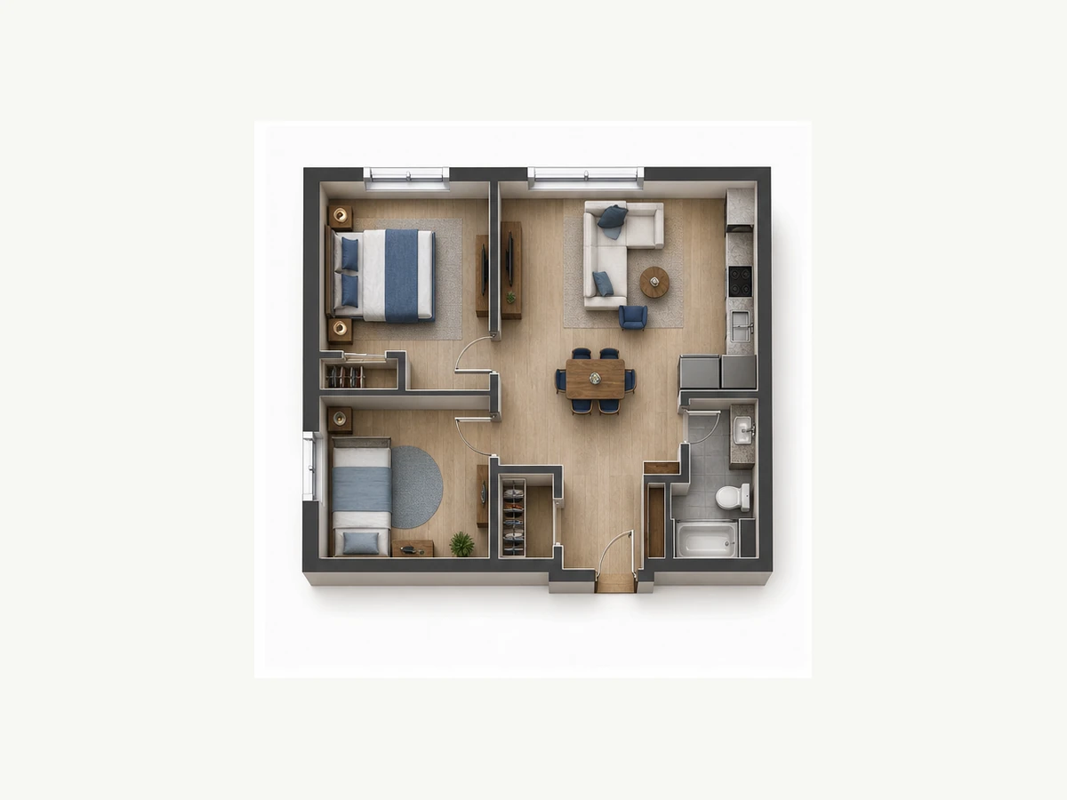 Двухкомнатная квартира площадью 51,99 м²