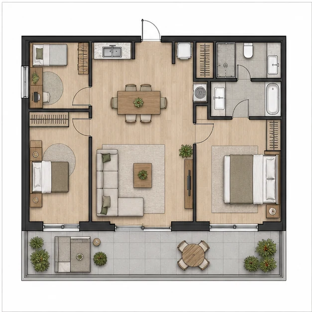 Трёхкомнатная квартира площадью 80,0 м²