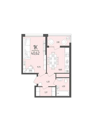 Планировка Однокомнатная квартира 40,62 м² в Император