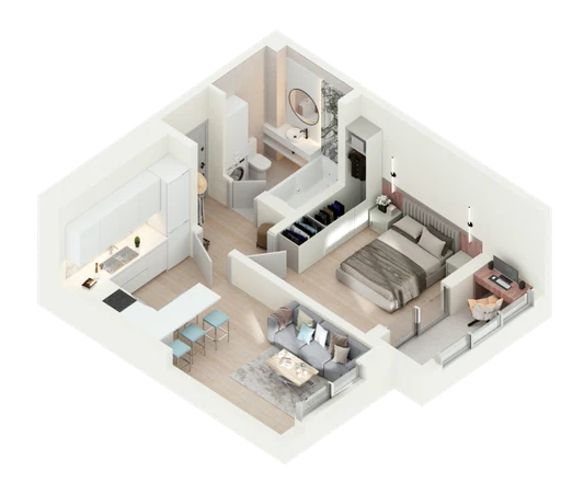 Планировка двухкомнатной квартиры Moinaco Riviera