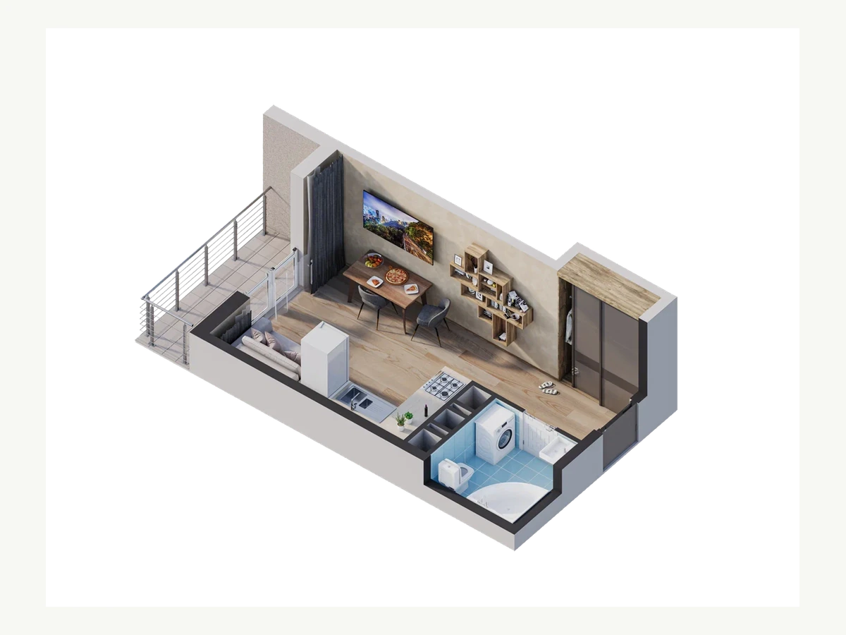 Студия площадью 23,88 м²