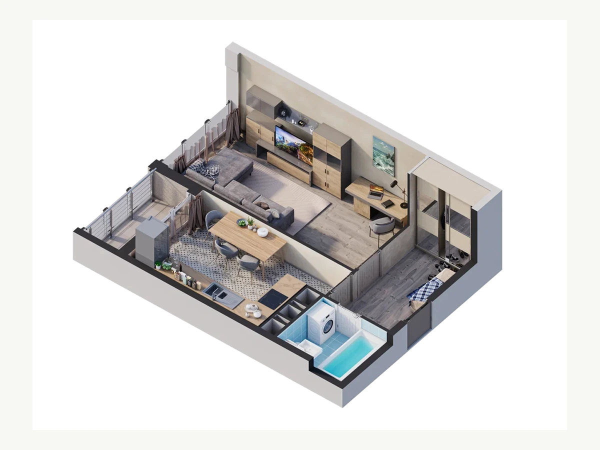 Однокомнатная квартира площадью 36,63 м²