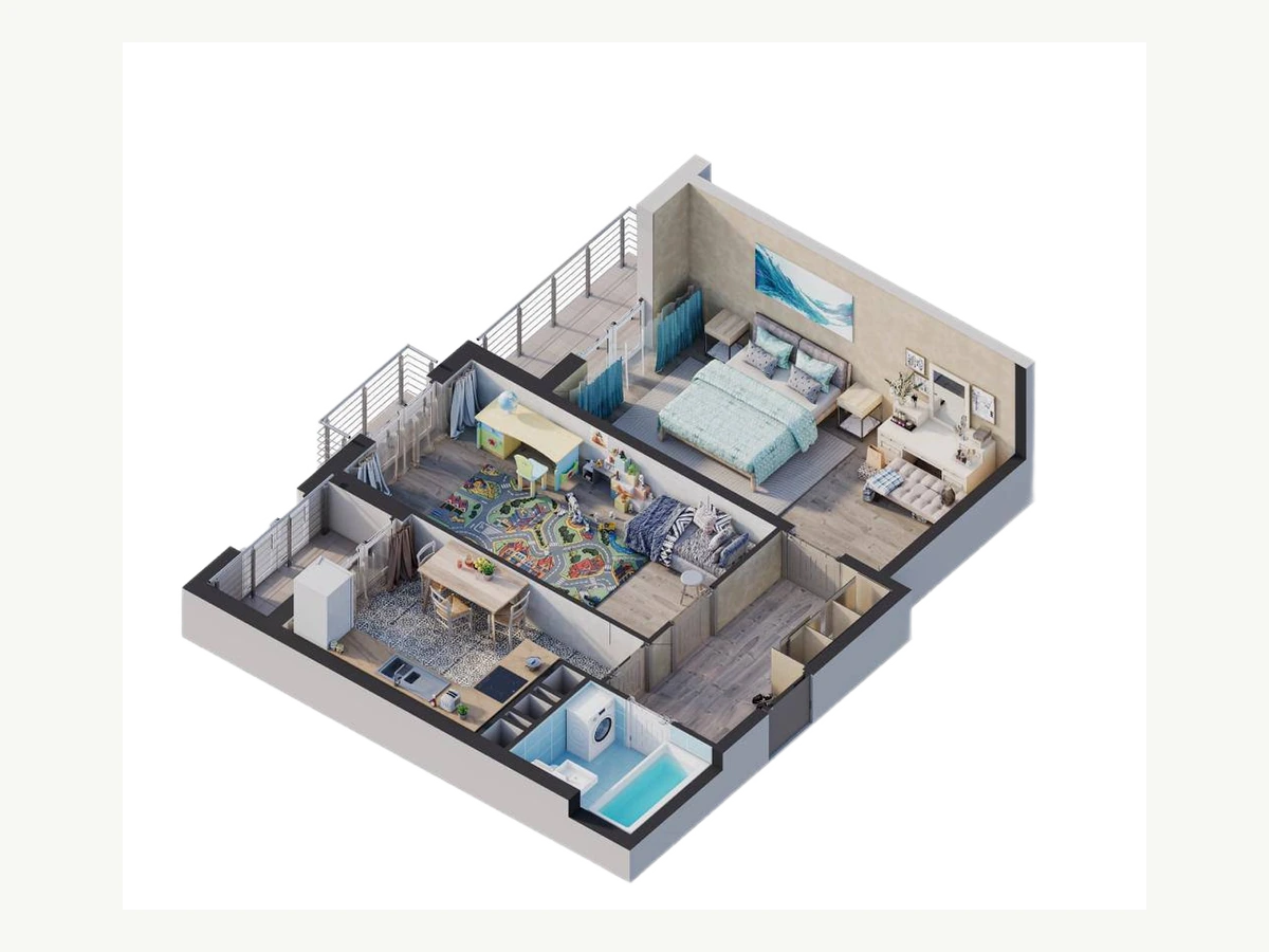 Двухкомнатная квартира площадью 57,2 м²