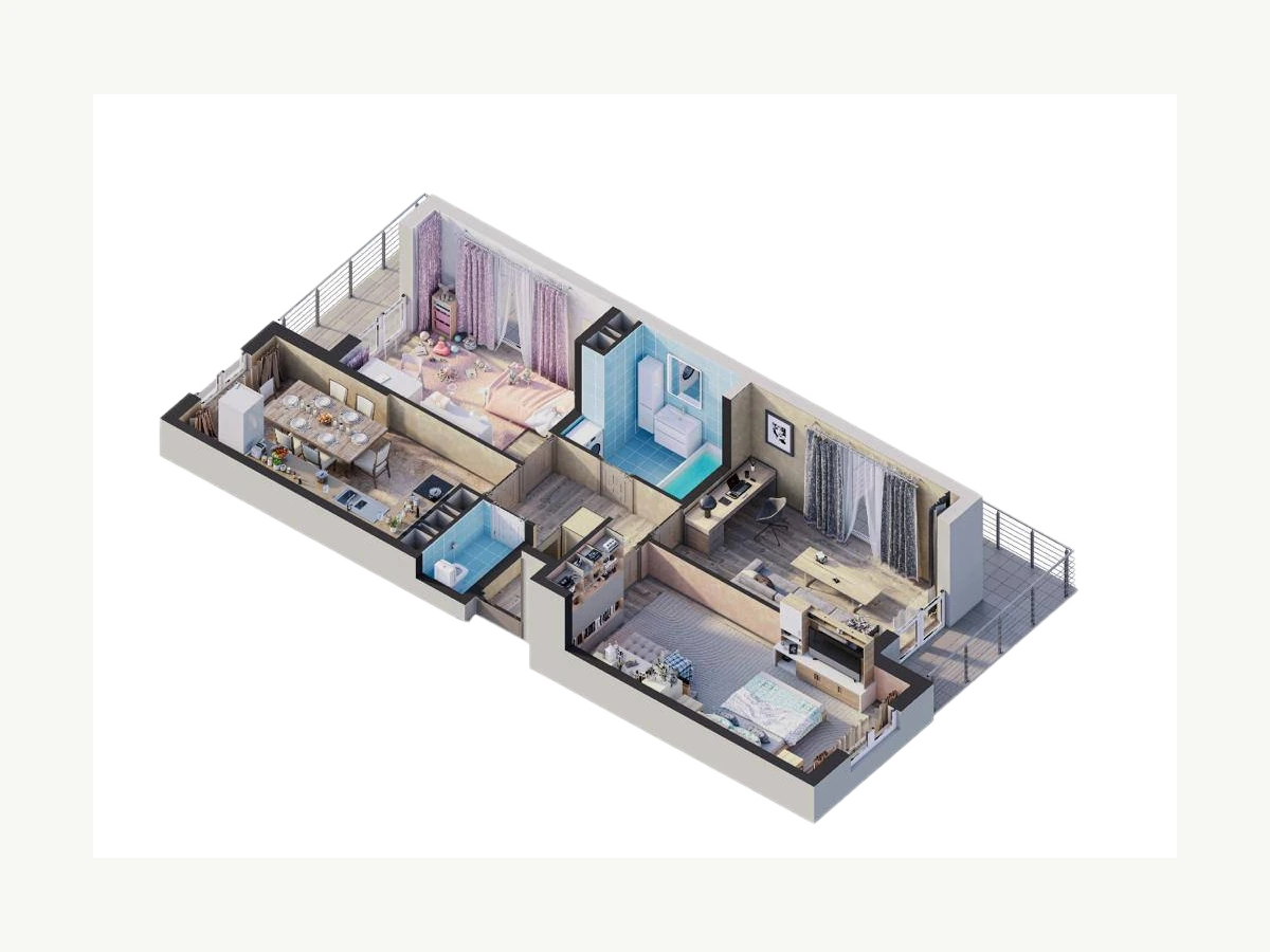Трёхкомнатная квартира площадью 86,46 м²