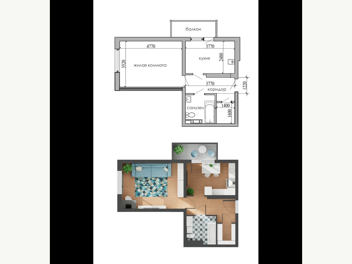 Двухкомнатная квартира площадью 64,0 м²