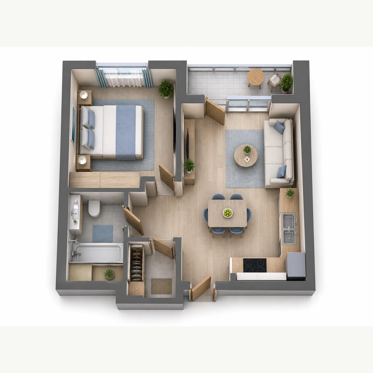 Схема планировочного формата: Однокомнатная квартира, 38,4 м²