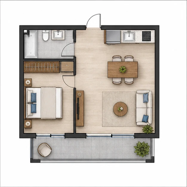 Однокомнатная квартира площадью 40,20 м²