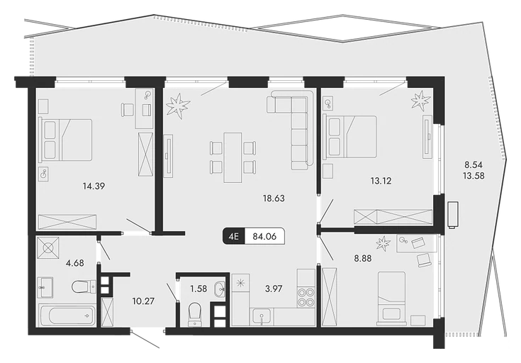Планировка 2Е квартира 36,21 м² в Парковой Резиденции