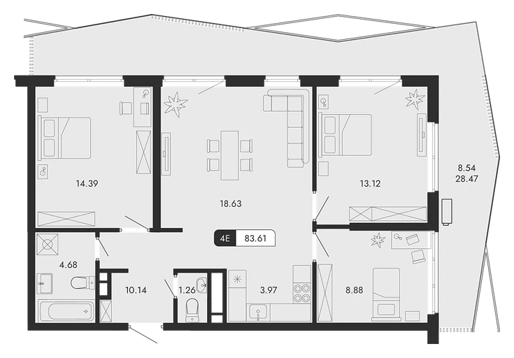 Планировка 4Е семейная квартира 84,06 м² в Парковой Резиденции