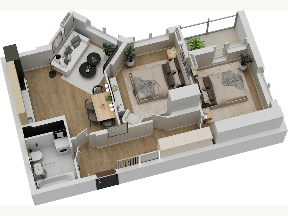 Планировка: Двухкомнатная квартира, 58 м², ЖК «Приморье»