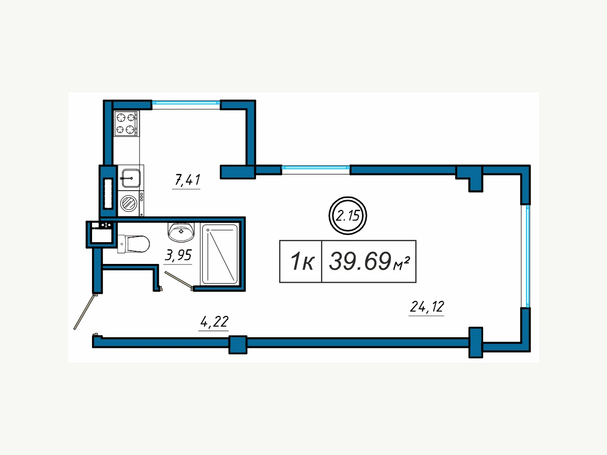 Квартира площадью 39,69 м²