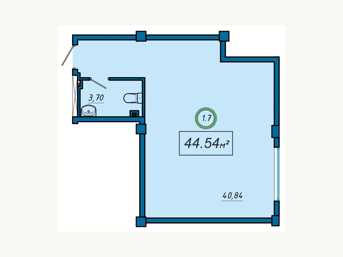 Квартира площадью 44,54 м²