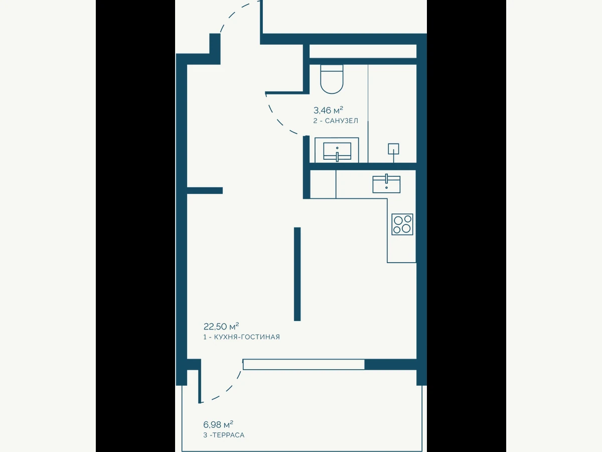 Студия площадью 29,54 м²