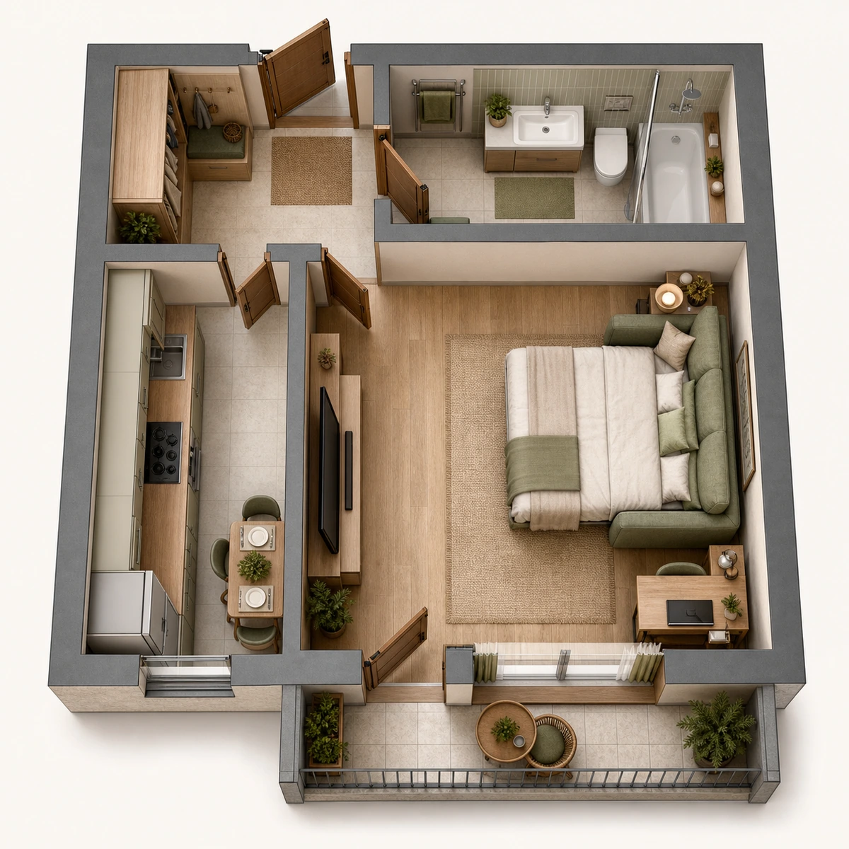 Однокомнатная планировка площадью 35,5 м²