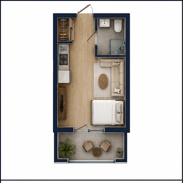 Студия площадью 23,4 м²