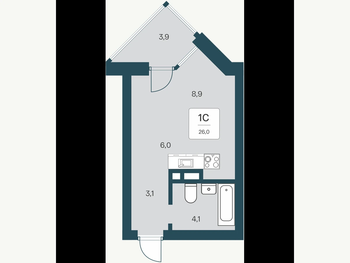 Студия площадью 25,4 м²