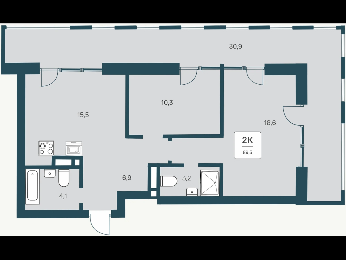 Трёхкомнатная квартира площадью 85,7 м²