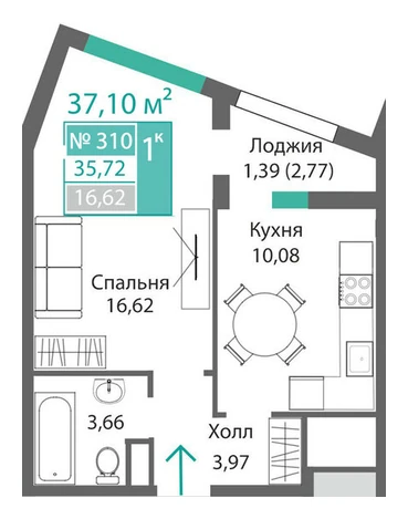 Планировка Студия 27,20 м² в Розмарин