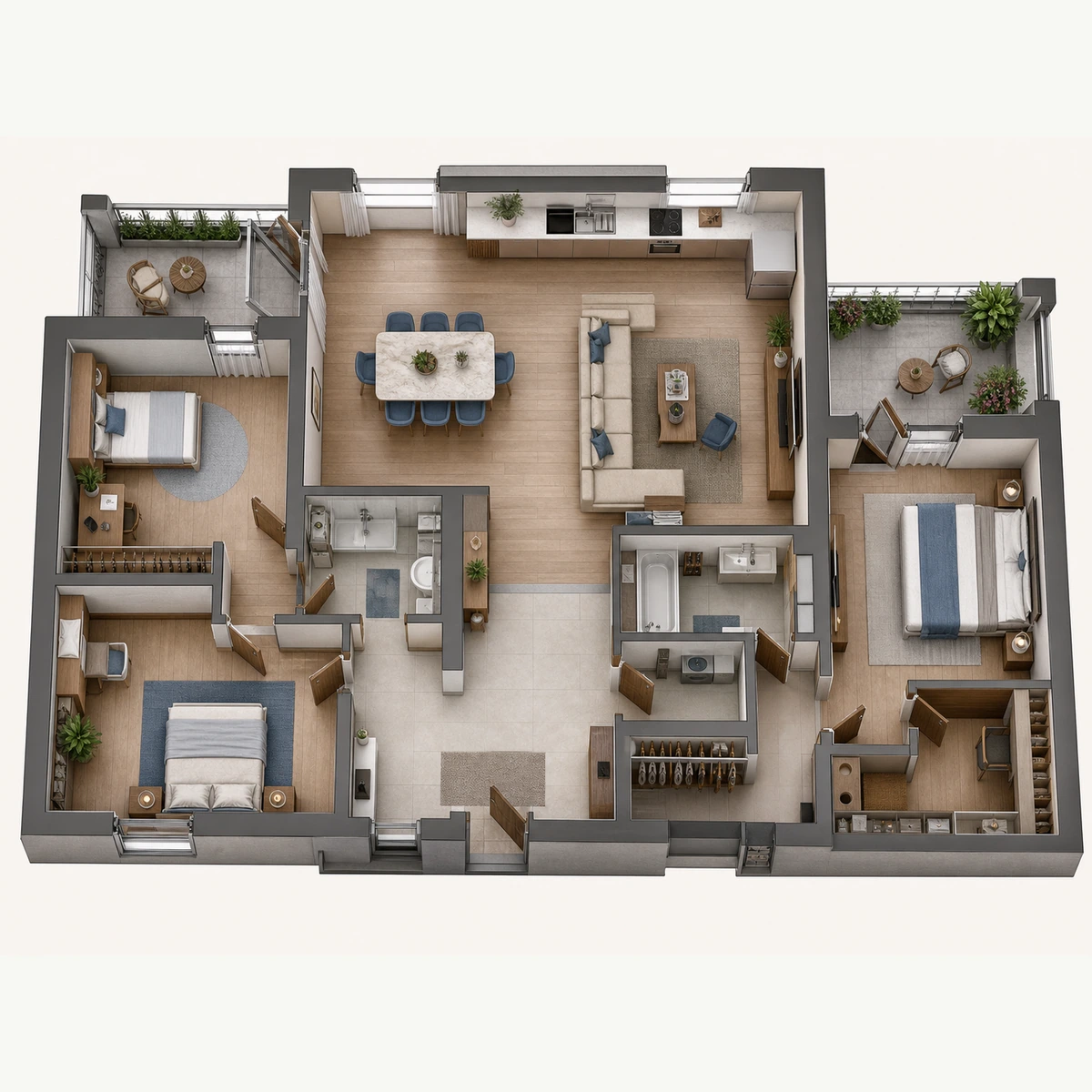 Схема планировочного формата: Просторная квартира, 115,83 м²