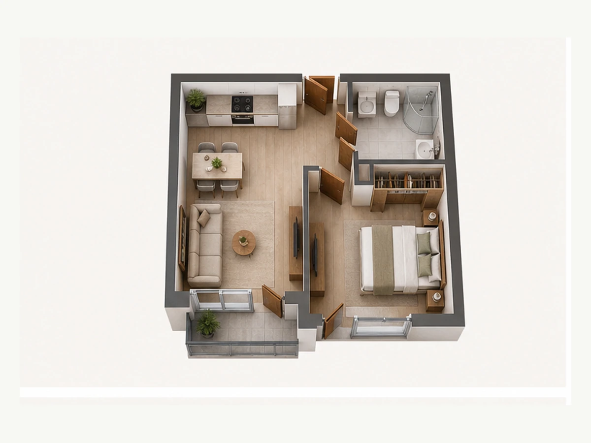 Однокомнатная квартира площадью 40,4 м²