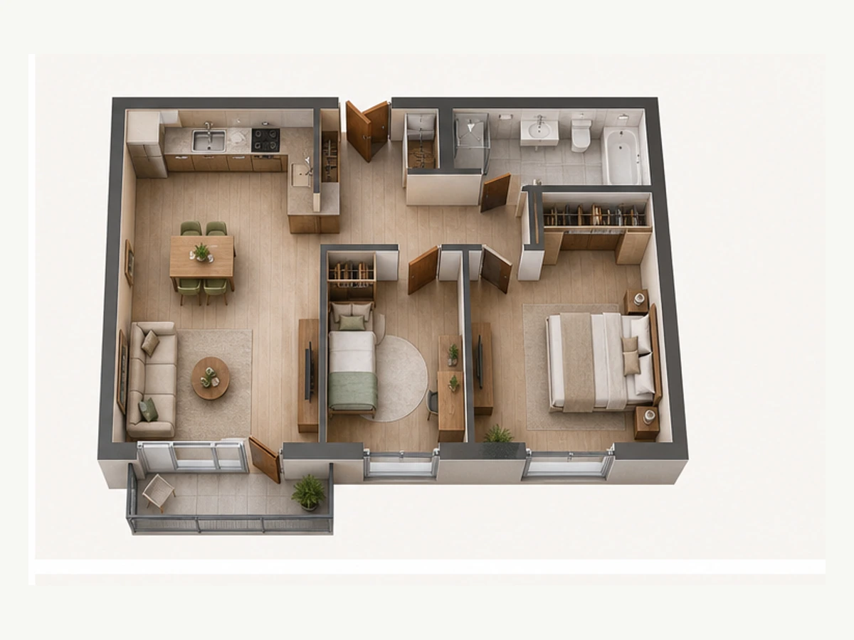 Двухкомнатная квартира площадью 58 м²