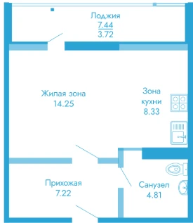 Планировка однокомнатной квартиры в ЖК «Высота»
